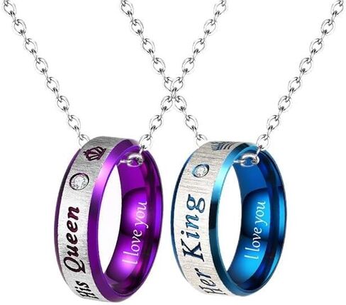 Personalized Matching Heart Promise Rings for Couples - Custom Engraved His & Hers Set, Purple Wedding Rings with Box & Message Card in Saudi Arabia