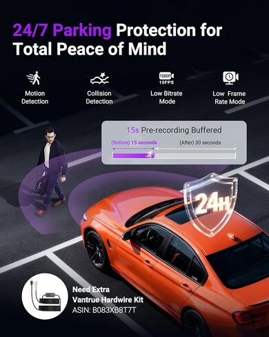 Vantrue S1 Pro 2.7k Mini Mini Dash Cam ، 2.5k@60fps ، Starvis 2 ، ADAs ، التحكم الصوتي ، PlatePix ™ Vision ، دعم LTE ، WiFi ، GPS ، زاوية واسعة 158 درجة ، 24/7 وضع وقوف السيارات ، دعم 1 تيرابايت كحد أقصى in Kuwait
