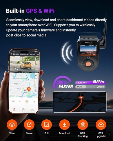 Vantrue S1 Pro 2.7k Mini Mini Dash Cam ، 2.5k@60fps ، Starvis 2 ، ADAs ، التحكم الصوتي ، PlatePix ™ Vision ، دعم LTE ، WiFi ، GPS ، زاوية واسعة 158 درجة ، 24/7 وضع وقوف السيارات ، دعم 1 تيرابايت كحد أقصى in Kuwait