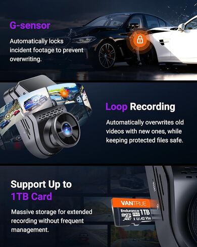 Vantrue S1 Pro 2.7k Mini Mini Dash Cam ، 2.5k@60fps ، Starvis 2 ، ADAs ، التحكم الصوتي ، PlatePix ™ Vision ، دعم LTE ، WiFi ، GPS ، زاوية واسعة 158 درجة ، 24/7 وضع وقوف السيارات ، دعم 1 تيرابايت كحد أقصى in Kuwait