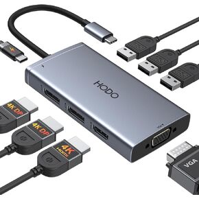 محطة إرساء USB C للكمبيوتر المحمول بشاشة مزدوجة USB C إلى محطة إرساء محول USB لأجهزة Dell وHP وLenovo وSurface وUSB C Hub HDMI عرض ثلاثي متعدد الشاشات مع 4K HDMI، 2*DP، VGA، شحن، 3*USB 2.0