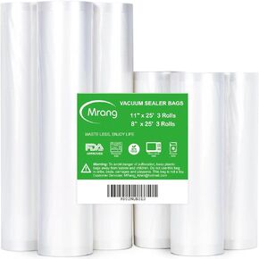 Vacuum Sealer Bags Rolls for Food Saver 11"x25' 3Rolls + 8"x25' 3Rolls Seal a Meal Commercial Grade, BPA Free, Heavy Duty, Great for Vacuum storage, Meal Prep or Sous Vide