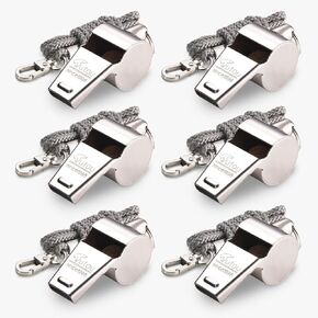 HUTOU Whistle, 6 Packs Stainless Steel Coach Sports Whistle with Lanyard, Loud Crisp Sound Whistle Ideal for Coaches, Referees, and Officials