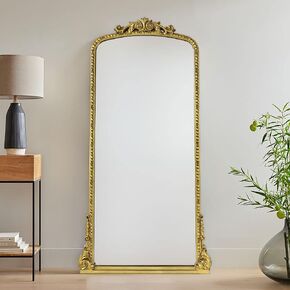 Traditional Ornate Floor Mirror Gold Arched Framed Full Length Wall Mirror Baroque Inspired Full Body Mirror, Antiqued Gold 30 x 60'' in Kuwait