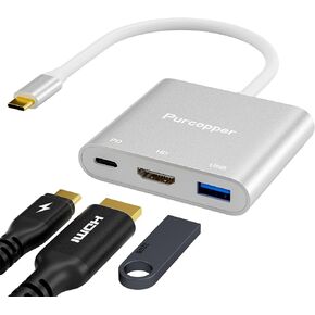 USB C to HDMI Multiport Adapter, 3 in 1 Type-C Hub with 4K HDMI Port & PD Max 100W Charging & USB 3.0 OTG Data Port Digital AV Converter for MacBook Pro/Air, iPad Pro/Air, iPhone 15 Series, Switch