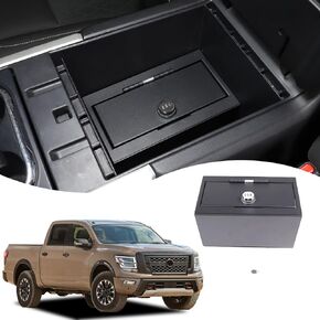 Car Center Console Lock Safe Vault Armrest Storage Compatible Nissan Titan 2016-2023 Center Console Lock Box Armrest Safe Storage Box Center Console Manager