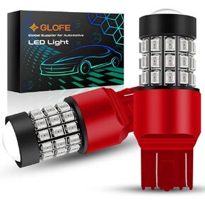 GLOFE 7443 7440 LED Strobe Flashing Brake Lights Bulb, Pure Red Super Bright Flashing Stop Lamps 7443R 7444NA 990 991 992 W21-5W 12V 39-SMD with Projector Replacement for RVs, Cars, Trucks, Pack of 2