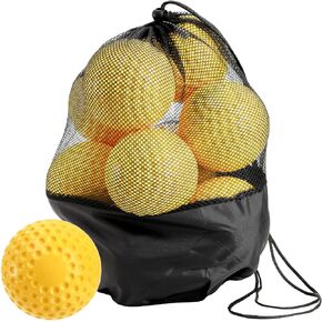 Tebery 12 Pack Yellow Dimpled Practice Balls, 12-Inch Pitching Machine Softballs Baseballs for Hand-Eye Coordination, Hitting and Fielding Practice