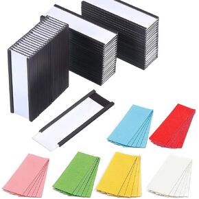 50 Pack "C" Channel Magnetic Label Holders 1x2 with 100 White Card Inserts, 50 Clear Plastic Protectors and 25 Colorful Cardstock Inserts in Blue, Green, Yellow, Pink and Red - Double-Sided Cards