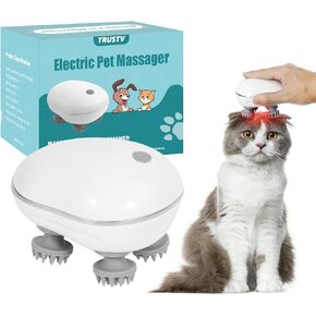 Electric Cat Massager, Handheld Pet Massager for Indoor Cats and Dogs with Red Light, Cat Head and Back Massager Tool for Relieve Anxiety Stress, Tight Muscles and Stiffness with 4 Massage Heads