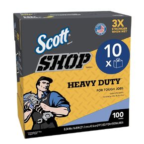 Scott® Shop Towels Heavy Duty™ (54014), Blue Shop Towels for Solvents and Heavy Duty Jobs, 8.34"x16.8" sheets, Pop-Up™ Box (100 Towels/Box, 10 Boxes/Case, 1,000 Towels/Case)
