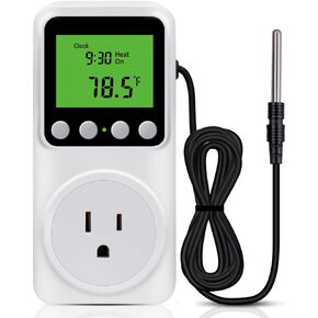 SENSTREE Timer Thermostat, Day-Night Temperature Controller, Clock Function, ℃/℉ Plug-in Outlet Timer Thermostat with LCD Screen Backlight Function 110V 15A
