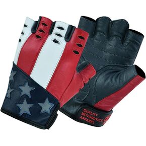 Daniel Smart Goatskin Leather Motorcycle Gloves for Men Fingerless Biker Gloves with American Flag and Reflective Star Design