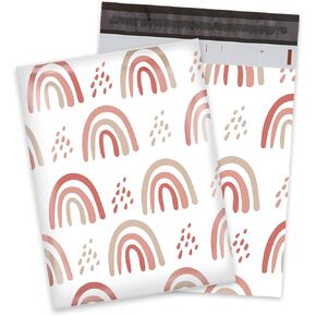 Whaline 100Pcs Boho Rainbow Poly Mailers 10 x 13 Inch Pink Polka Dot Packaging Bags Waterproof Self Seal Mailing Envelope Bags for Small Business Clothing Packing Moving Supplies