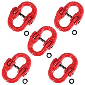 JOIKIT 5 Pack 3/8 Inch Coupling Link, Grade 80 Alloy Steel Hammer Lock Chain Connector Hammerlock Connecting Link, 7100 Lbs Working Load Limit, Red