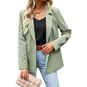 سترة Lamgool النسائية طويلة الأكمام كاجوال مفتوحة من الأمام للمكتب مع جيوب على طية الصدر للعمل in Kuwait