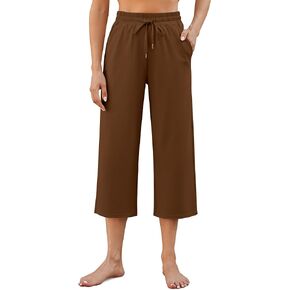 G4Free Wide Leg Pants for Women Yoga Capris with Pockets Drawstring Casual Cropped Pants for Summer