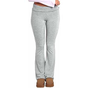 qfmqkpi Women Casual Fold Over Flare Leggings Y2k Low Rise Slim Fit Bootcut Pants Yoga Sweatpants