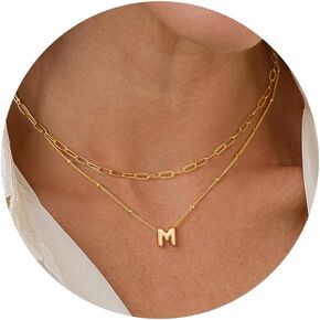Turandoss Personalized Bubble Letter Necklace - Layered Gold Initial Tiny Small Pendent Necklaces for Women, Dainty Gold Initial Choker Paperclip Chain Necklace Gold Jewelry for Women Teen Girls Gifts