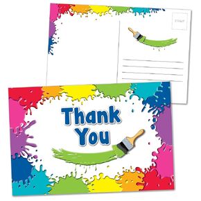 25 Art Postcard Thank You Notes for Painting Party or School Teachers - Rainbow Paint