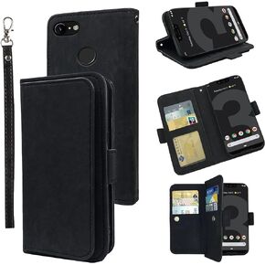 Furiet Compatible with Google Pixel 3 XL Wallet Case Wrist Strap Lanyard Leather Flip Card Holder Stand Cell Accessories Folio Purse Phone Cover for Pixel3XL Pixel3 LX Pixle 3XL Women Men Pink