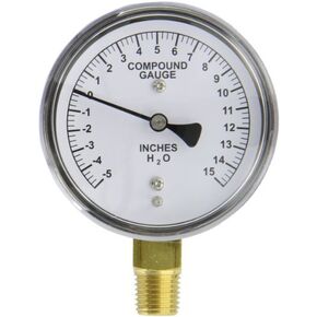 PIC Gauge LP1-254-30-0-30 2.5" Dial, 30/0/30" wc psi Range, 1/4" Male NPT Connection Size, Bottom Mount Dry Non-Fillable Low Pressure Gauge with a Chrome Case, Brass Internals, and Plastic Lens