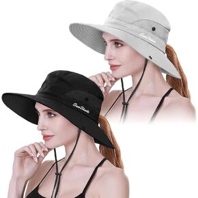 IYEBRAO 2 Pack Womens Ponytail Sun Hat UV Protection Bucket Hats Foldable Wide Brim Summer Boonie Beach Cap Fishing Hiking… in Saudi Arabia