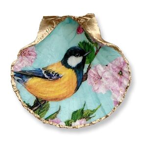 Little Bird Cherry Blossom Trinket Dish - Handmade Natural Shell Jewelry Organizer, Ring Holder Home Decor - Gifts for Women Girl Gifts Present Birthday Anniversary Graduation Mothers Day Best Gift