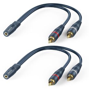 DteeDck RCA to AUX Adapter 2 Pack, Female AUX 3.5 mm to Male RCA Audio Adapters, Stereo Audio 3.5mm Y Cable Converter for Headphone Speaker TV Smartphone MP3 Tablet -20cm