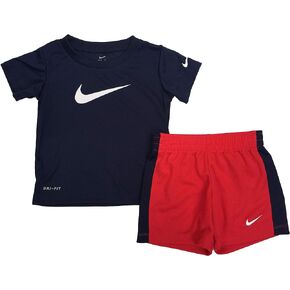 Nike Boy's T-Shirt and Shorts 2 Piece Set (Obsidian(66F237-U10)/Red, 18 Months)