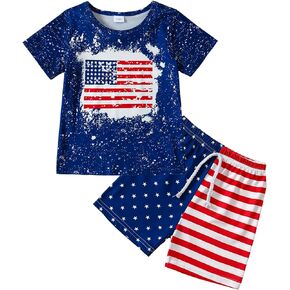 Tinypainter Toddler Boy 4th of July Outfit Short Sleeve T-shirt Top+American Flag Shorts Baby Boy Independence Day Clothes