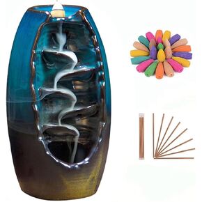 Backflow Incense Holder Ceramic Waterfall Incense Burner, MIATTCLD Aromatherapy Ornament Zen Home Decor with 60 Backflow Incense Cones & 30 Incense Stick for Office Living Room Spa Yoga in Kuwait