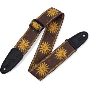 Levy's Leathers 2" sun Design Jacquard Weave Guitar Strap with Leather Backing, Genuine Leather Ends; Brown (MPJG-SUN-BRN)