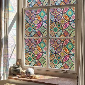 Simon&Siff Window Privacy Film Stained Glass Non Adhesive Window Film Frosted Window Film Static Cling Decorative Window Film for Home Anti UV 17.3" x 78.7"