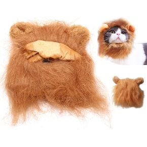 Pet Costume Lion Mane Wig for Dog Cat Halloween Dress up with Ears (Black)