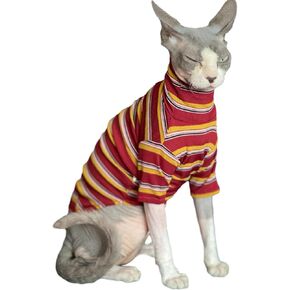 ملابس القطط bonaweite Sphynx، قمصان القطط للقطط فقط، ملابس القطط ذات الياقة المدورة للقطط الذكور الإناث، سترات القطط بدون شعر، تي شيرت مخطط بدون فرو لكورنيش ريكس، ديفون ريكس، بيتربالد in Kuwait