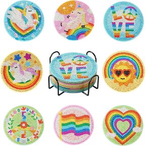 BB Beadthoven 8pcs DIY Sunflower Bee Diamond Coasters, Diamond Painting Coasters Kit with Holder Cork Non Slip Coaster Cup Mat Drink Coasters Gem Painting Crafts for Beginner Adults Art Craft Supplies