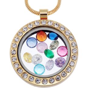 RUBYCA Living Memory Locket Necklace 12 Crystal Birthstones Floating Charms