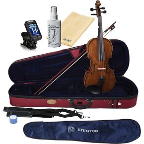 Stentor 1500-4/4 كمان طالب II أداة مصنوعة يدويًا من الخشب الصلب مع موالف لوني حقيقي، قماش تلميع وتلميع (4/4) in Kuwait