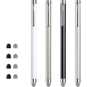 Stylus Pens for Touch Screens, ChaoQ 4 Pcs Mesh Fiber Stylus, with 4 Replaceable Mesh Tips and 4 Replaceable Rubber Tips (Silver, Black, White, Champagne)