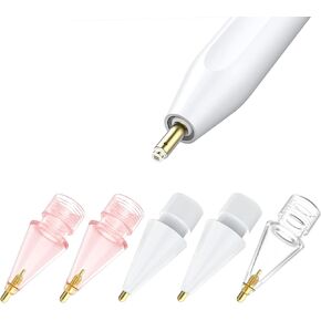 Boben 5 Pack Clear Pencil Tips for Apple Pencil 2nd Generation and 1st Generation Fine Point Metal Tip, Wear-Resistant & Precise Control Pen (White + Clear + Pink)