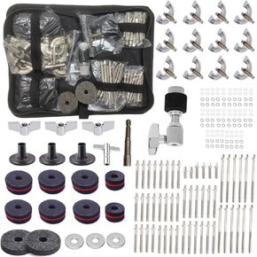 Jiayouy Drum Set Parts Hardware Pack 12pcs Bass Drum Claws & 54pcs Tension Rods(15mm-90mm) Cymbal Felts Hi-Hat Clutch Washer Sleeves and Base Wing Nuts Cymbal Replacement Accessories