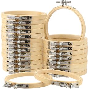 SHEUTSAN 24 Pieces 4 Inch Embroidery Hoops, Bamboo Cross Stitch Hoop Ring, Wooden Circle Embroidery Hoops Bulk for Embroidery, Arts & Crafts, Home Decoration