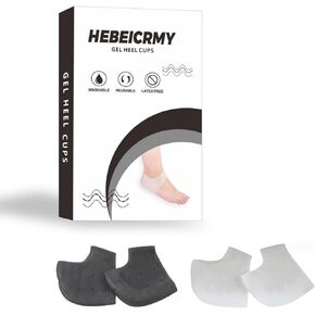 زوجان من واقيات الكعب السيليكون من HEBEICRMY لآلام الكعب، وأكواب الكعب، والكعوب المتشققة، وإزالة مسامير القدم على كعبك - سهلة الغسيل والارتداء (أسود + أبيض)