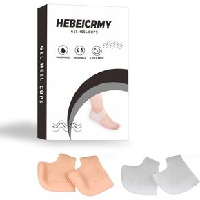 HEBEICRMY 2 Pairs Silicone Heel Protectors for Heel Pains, Heel Cups, Cracked Heels, Rid Calluses on Your Heels - Easy to Wash and Wear (Black+White)