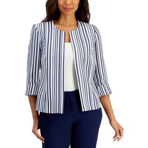 Kasper Women's Collarless Cardigan Jacket with Cuffed Sleeves