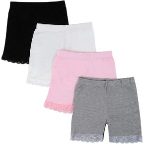 Bossail 3-12 Years Girl's Solid Color Lace Trim Boyshort Underwear Safety Dress Panties Multipack