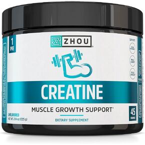 Zhou Nutrition Creatine Powder, Workout Stack Smoothie Mix, Physical Performance Support. Vegan, Non-GMO, Gluten Free, Made Without Soy, 45 Servings