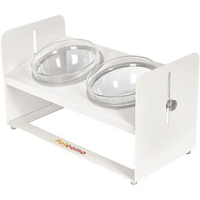 Elevated Dog and Cat Bowl Stand – Adjustable Height, White Steel Tilted Stand with 2 Glass Feeding Dishes for Food and Water - MK2070A
