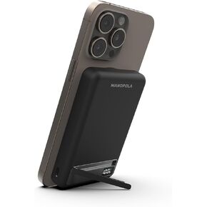 Manopola Magnetic Power Bank,10000mAh Mag-Safe Battery Pack with USB-C Cable,Wireless Portable Charger with Foldable Stand,22.5W PD Fast Charging for iPhone 15/14/13/12/Pro/Mini/Pro Max